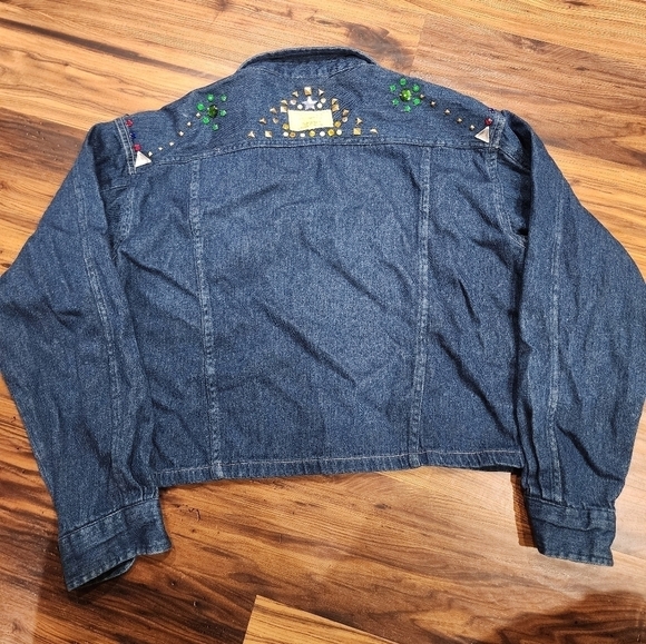 Vintage Levis Cropped Jean Jacket Rhinestones Studded - Picture 6 of 15